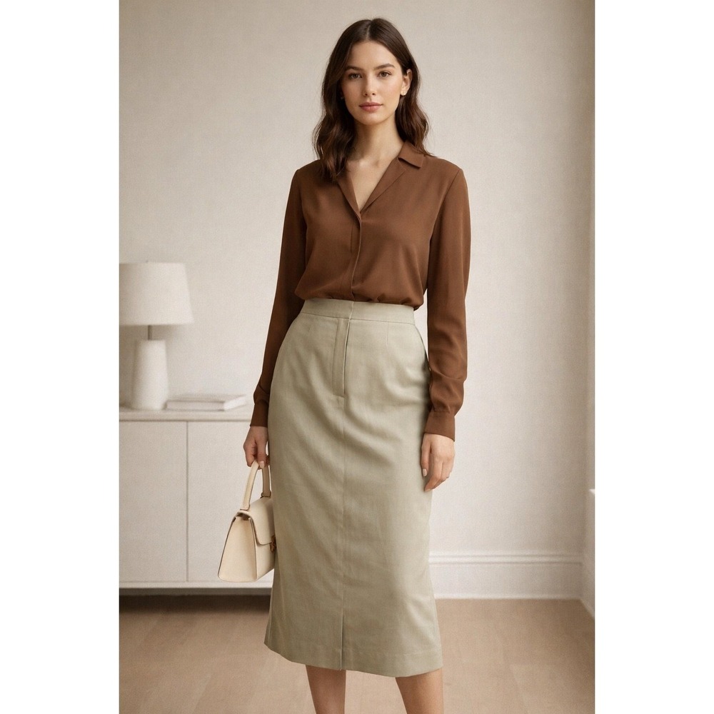 Calvin Klein Brown Blouse with Cream Pencil Skirt